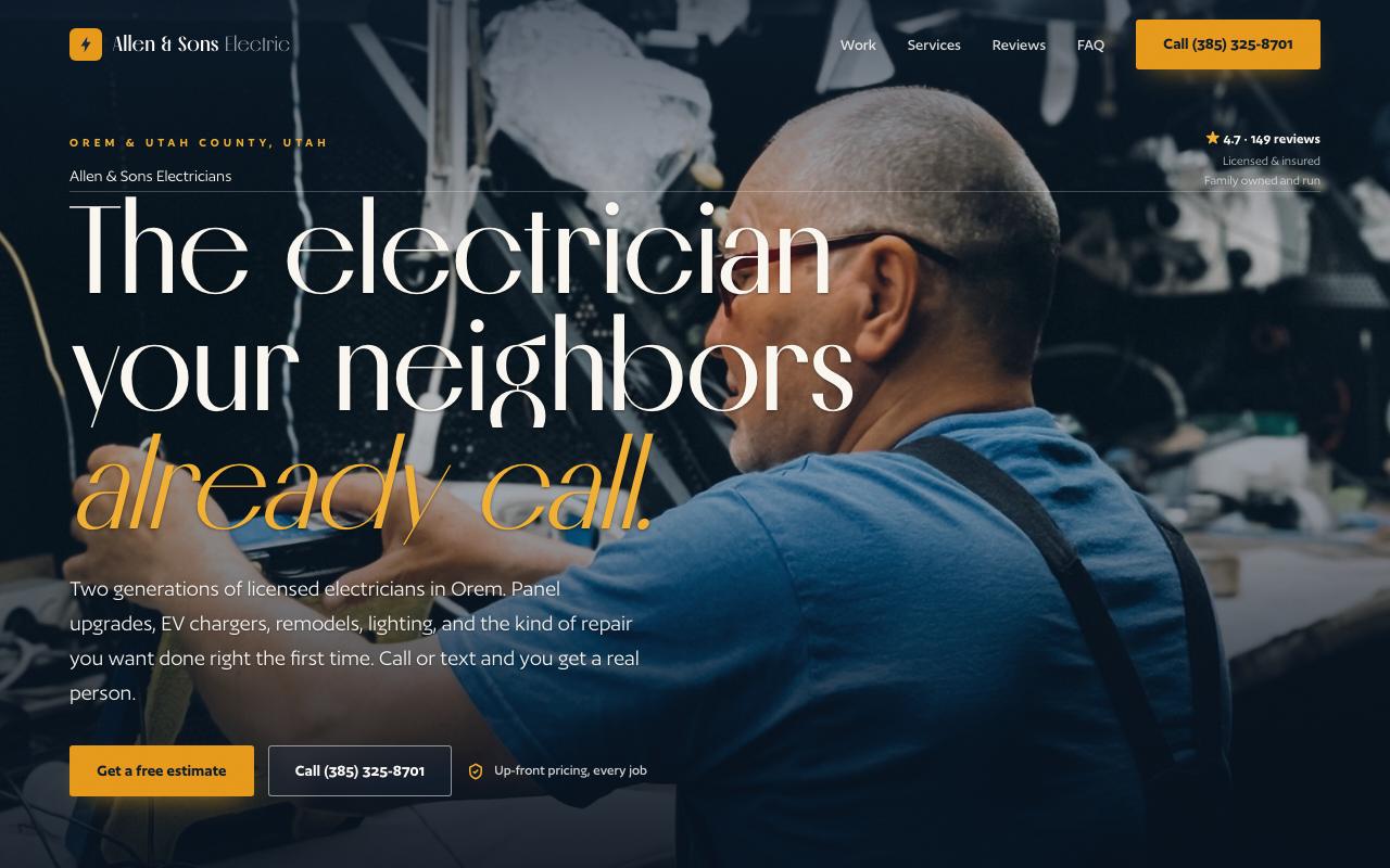 Allen & Sons Electricians website design