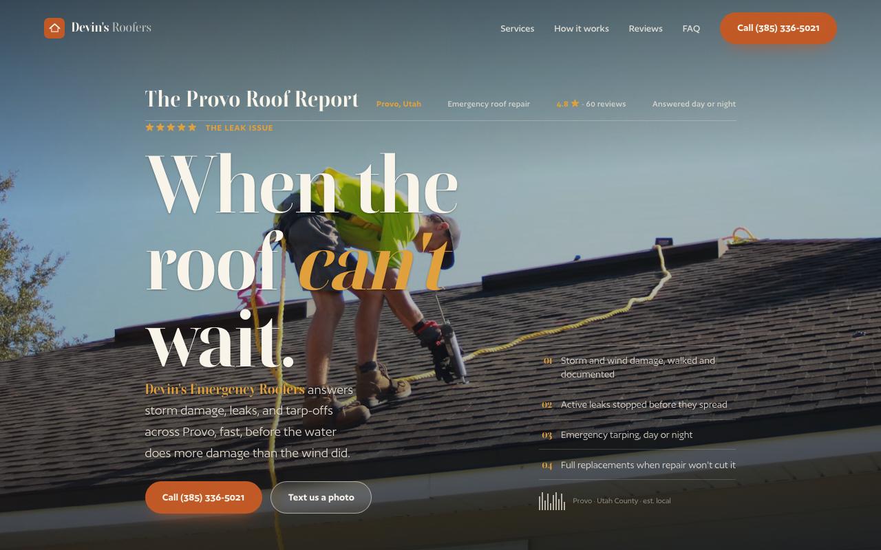 Devin's Emergency Roofers LLC website design