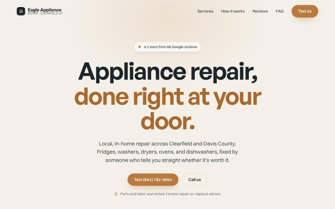 Eagle Appliance Repair website design