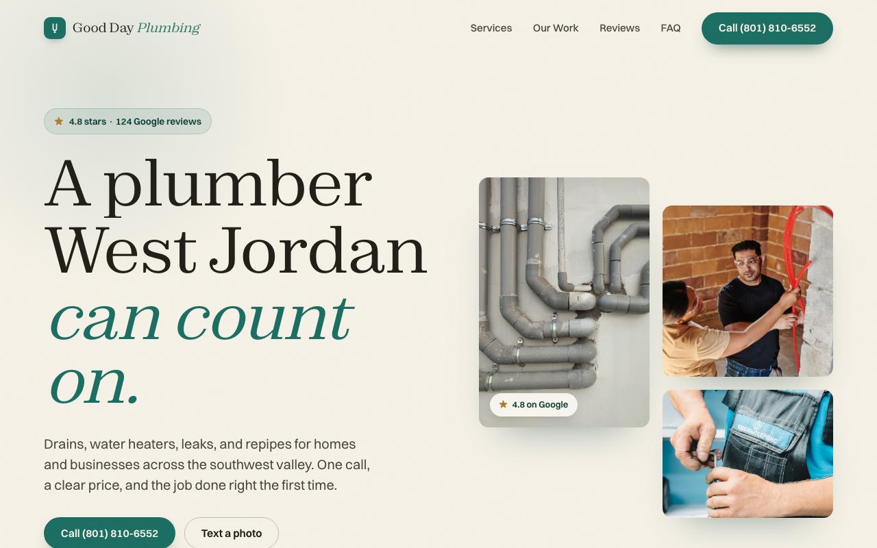 Good Day Plumbing website design