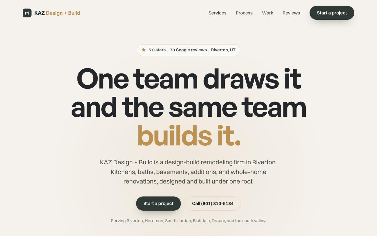 KAZ Design + Build website design