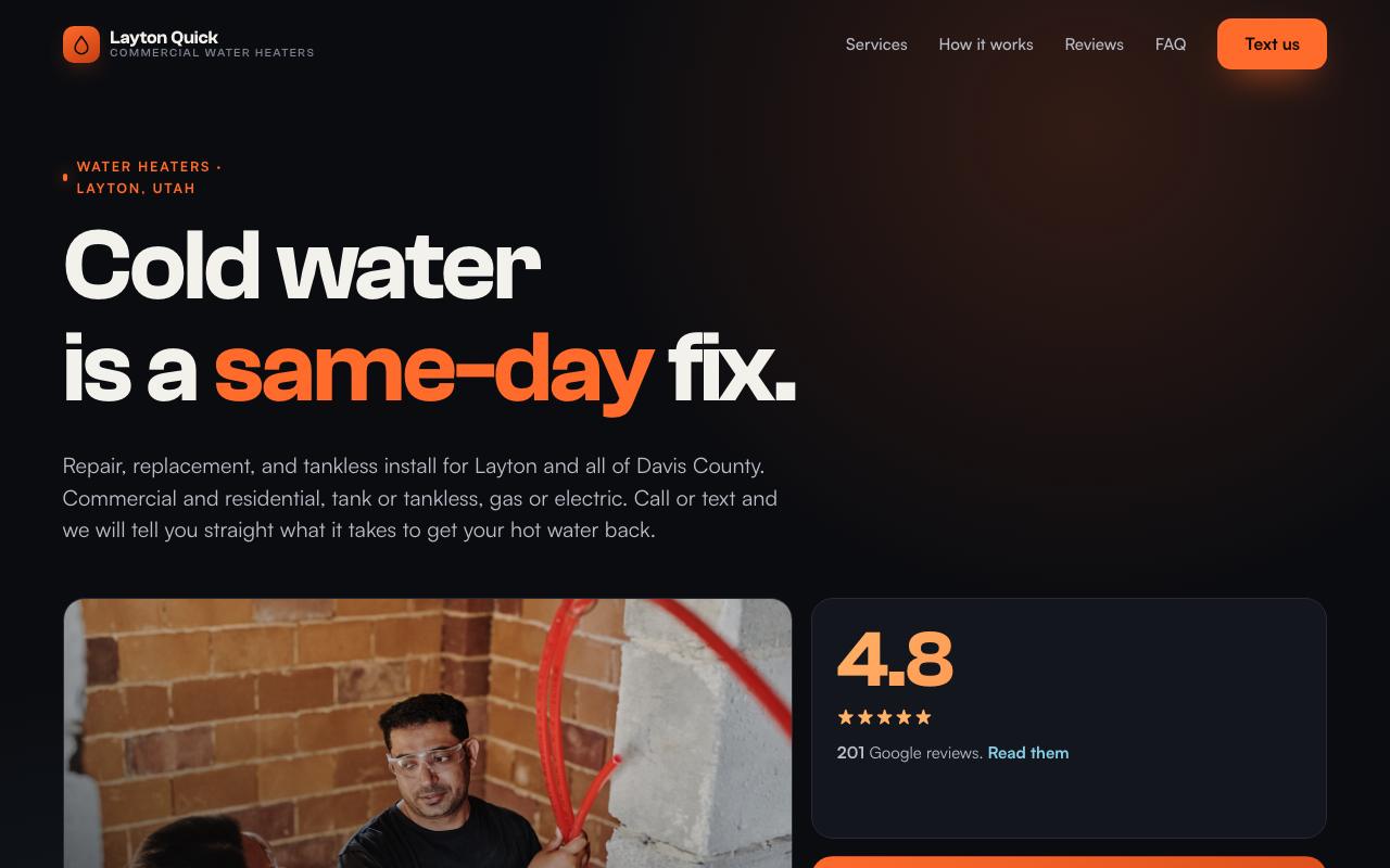 Layton Quick Commercial Water Heaters website design