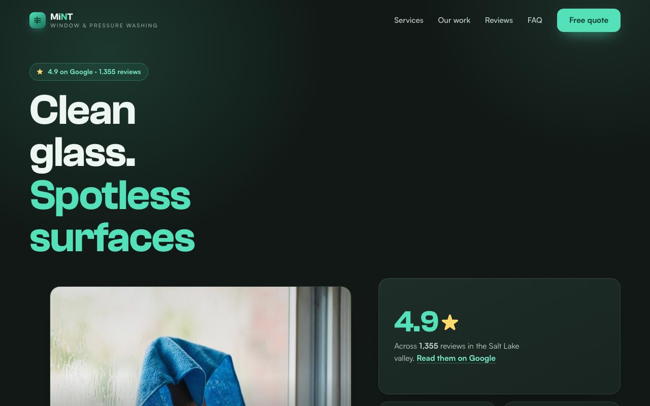 MiNT Window Cleaning & Pressure Washing (Salt Lake) website design