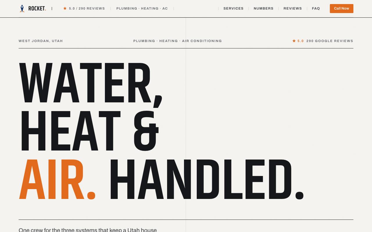 Rocket Plumbing Heating and Air Conditioning website design
