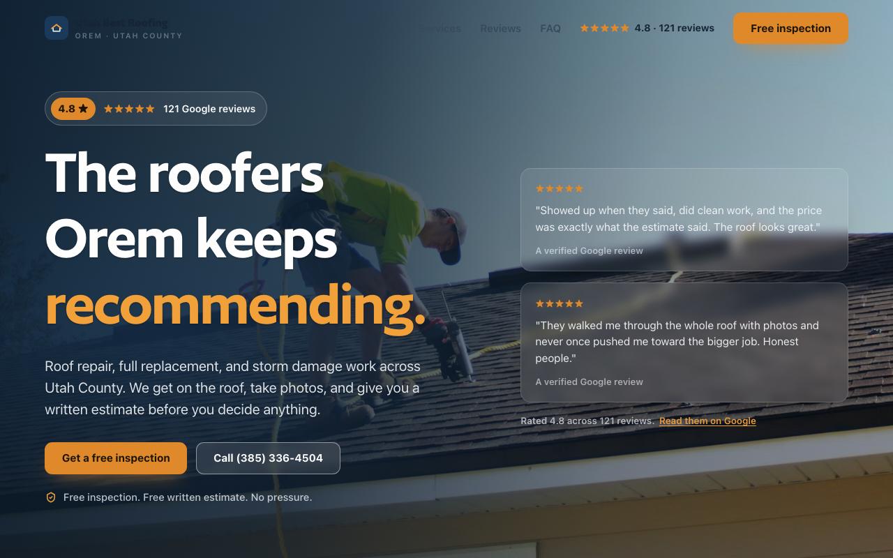 Utah Best Roofing website design