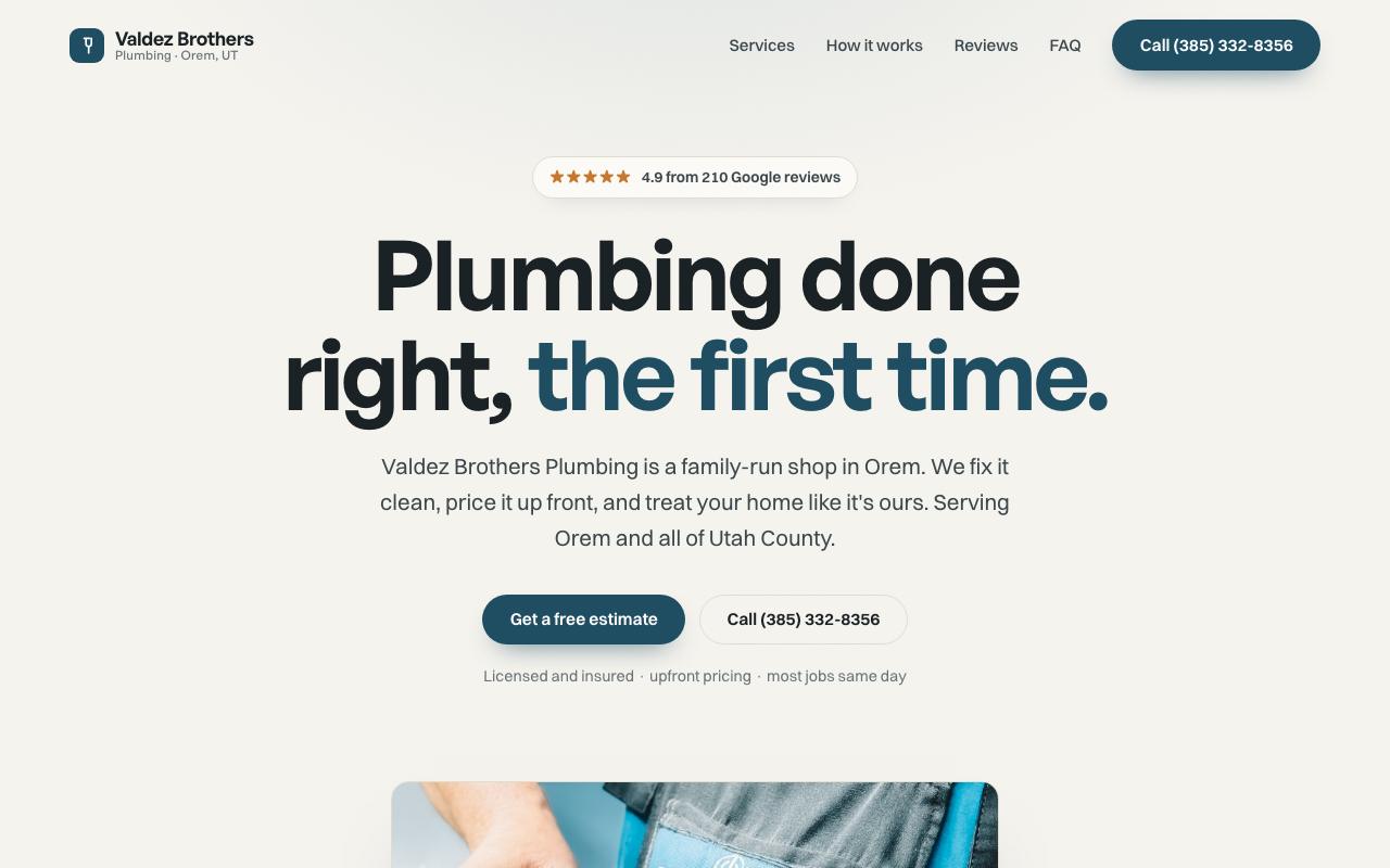 Valdez Brothers Plumbing website design