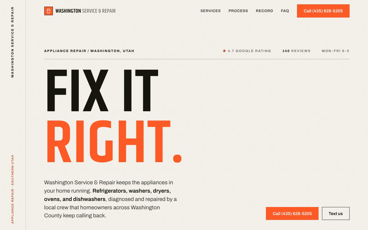 Washington Service & Repair website design